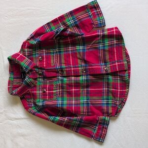 old navy red plaid christmas cotton flannel button down shirt 18-24 months baby